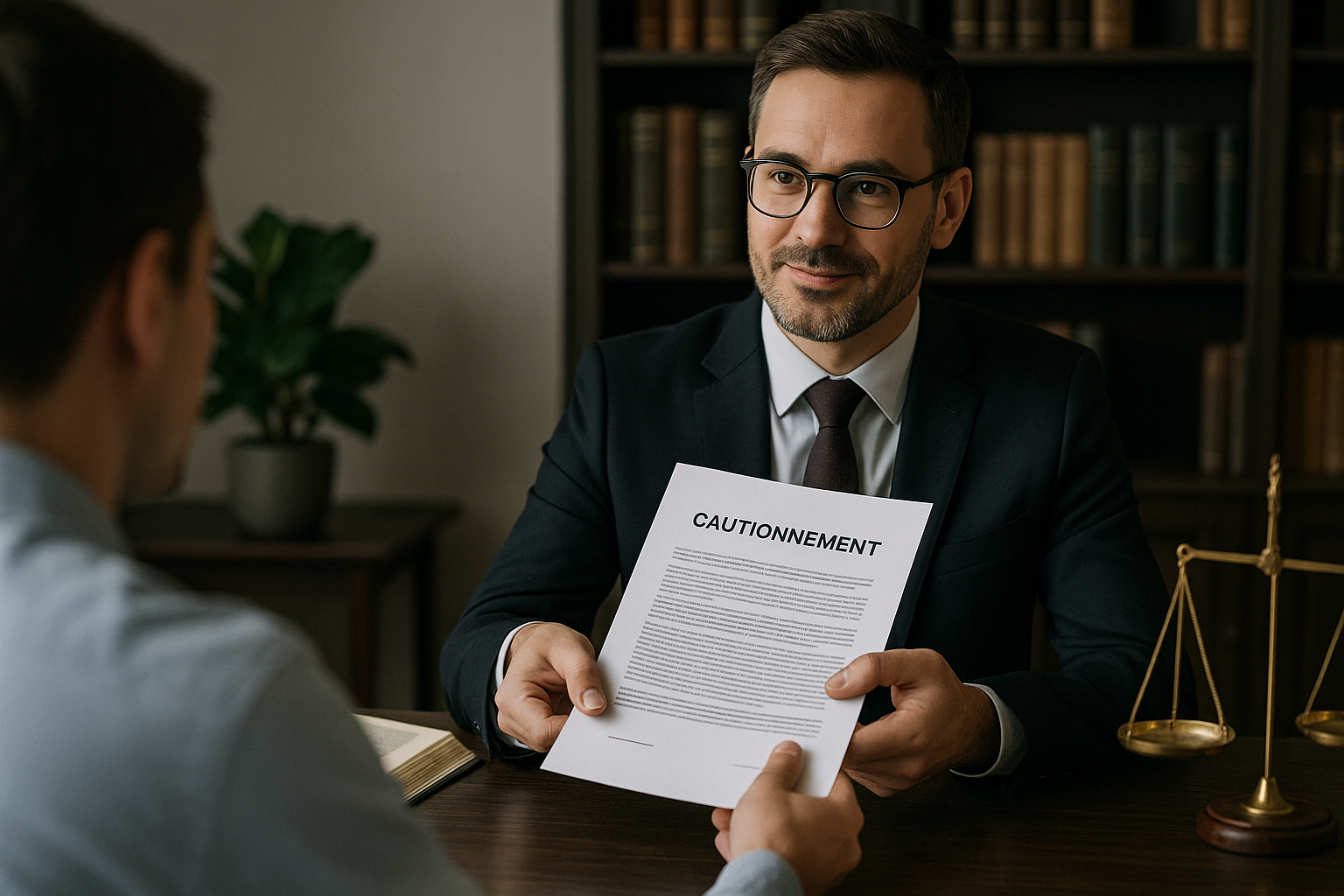 avocat qui remet une lettre, cautionnement écrit sur la feuille