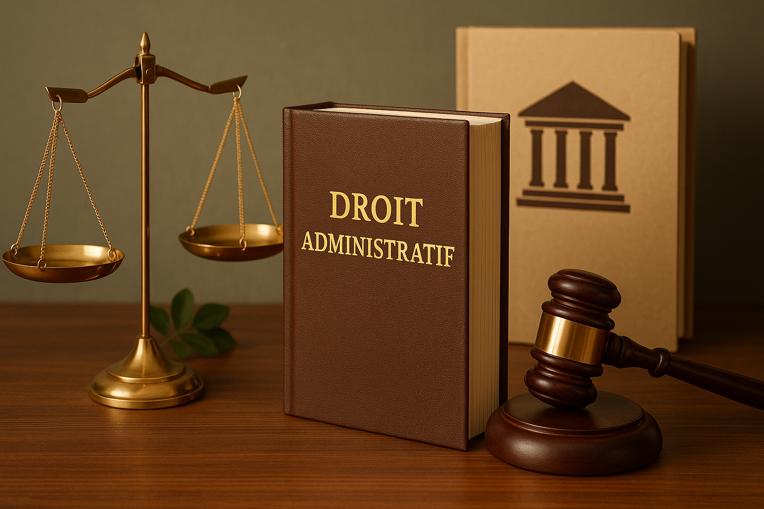 Droit admistratif - Livre de droit avec une balance dans un espace sombre et sérieux
