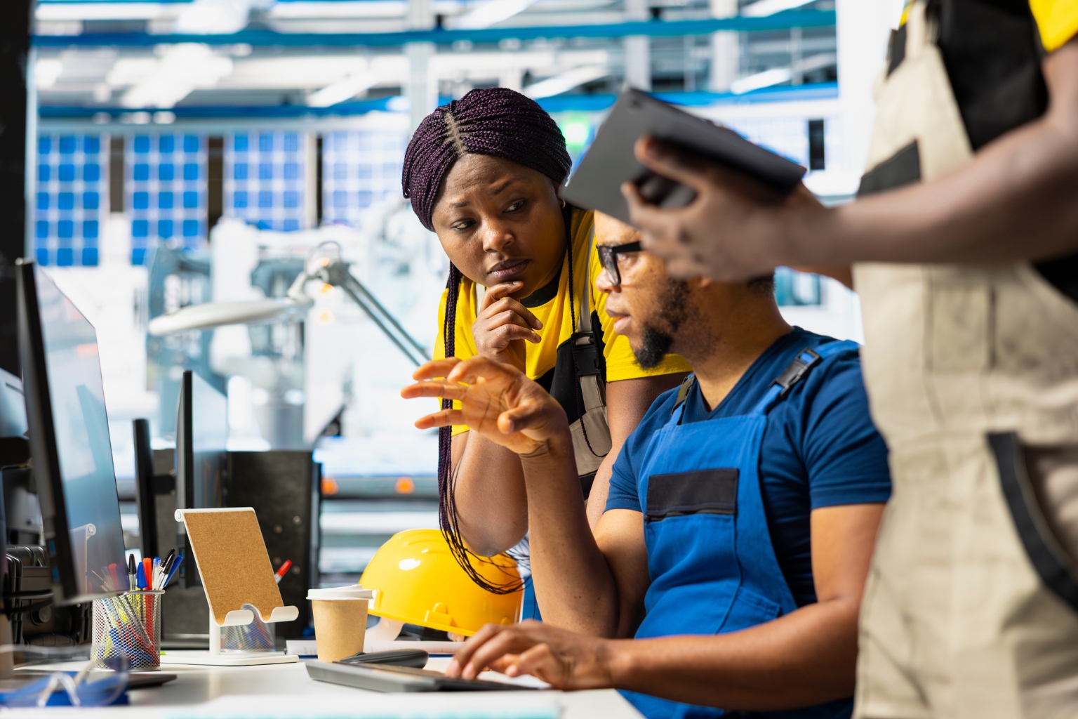Employé discutant avec des collègues dans un contexte professionnel, illustrant une fin d’emploi sans préavis.